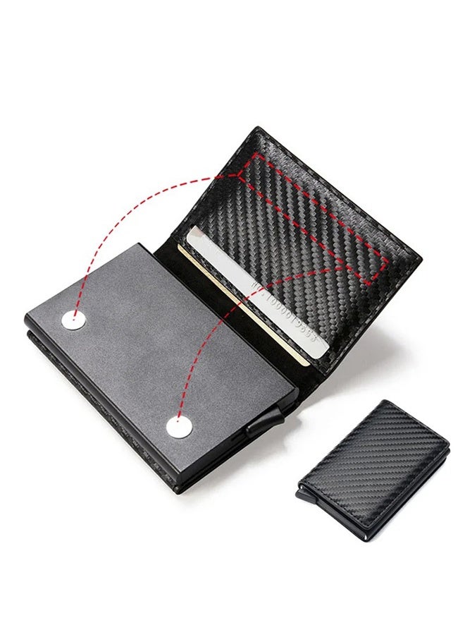 HY Unisex Multifunctional Carbon Fiber Wallet, Credit Card Holder, Metal RFID Vintage Aluminium Box PU Leather for Slim Wallet, RFID Blocking Money Clip PU leather Credit Card Holder Multiple Wallet  - Image 5