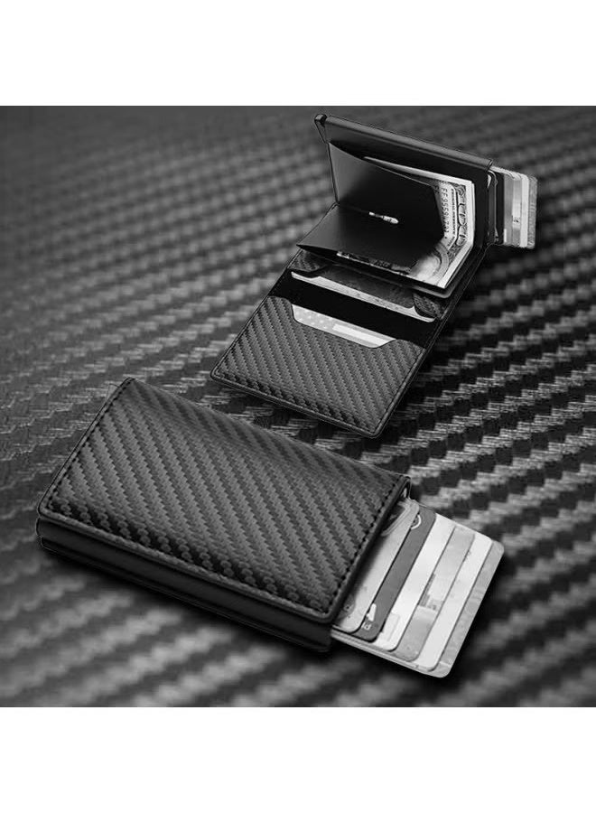 HY Unisex Multifunctional Carbon Fiber Wallet, Credit Card Holder, Metal RFID Vintage Aluminium Box PU Leather for Slim Wallet, RFID Blocking Money Clip PU leather Credit Card Holder Multiple Wallet  - Image 4