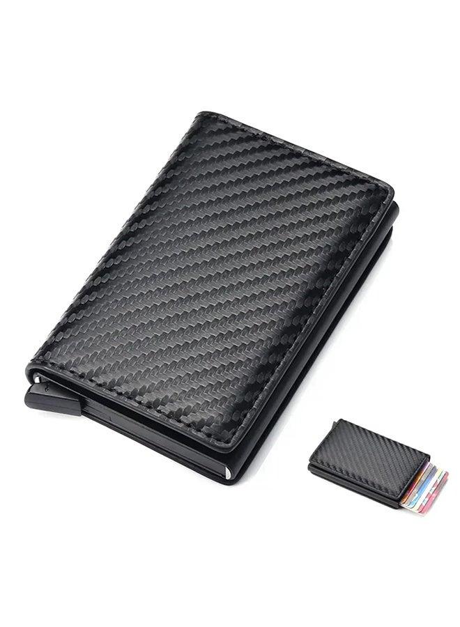 HY Unisex Multifunctional Carbon Fiber Wallet, Credit Card Holder, Metal RFID Vintage Aluminium Box PU Leather for Slim Wallet, RFID Blocking Money Clip PU leather Credit Card Holder Multiple Wallet  - Image 1
