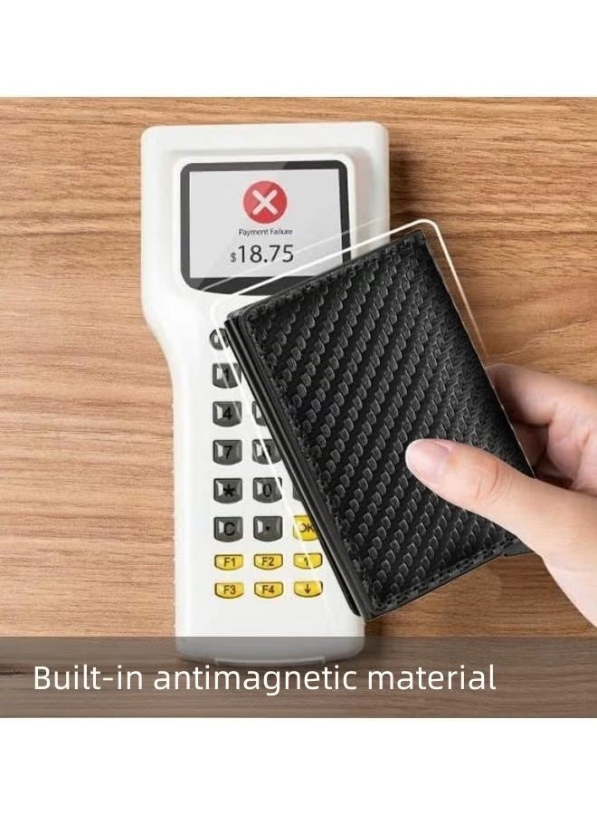 HY Unisex Multifunctional Carbon Fiber Wallet, Credit Card Holder, Metal RFID Vintage Aluminium Box PU Leather for Slim Wallet, RFID Blocking Money Clip PU leather Credit Card Holder Multiple Wallet  - Image 2