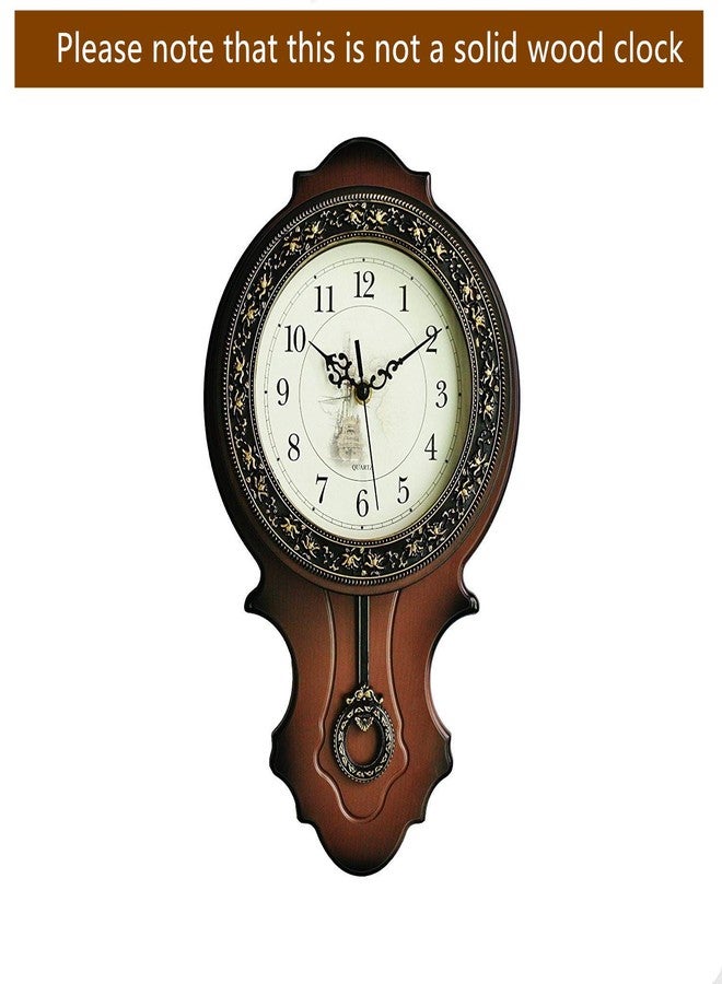 XICHEN Retro European Style Simulated Wood Pendulum Wall Clock,Quartz Motion Design, Plastic Main Structure, Brushed Metallic Gold Paint Surface Texture on The Perimeter - Image 4