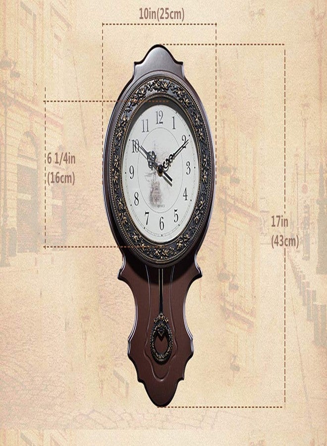 XICHEN Retro European Style Simulated Wood Pendulum Wall Clock,Quartz Motion Design, Plastic Main Structure, Brushed Metallic Gold Paint Surface Texture on The Perimeter - Image 5