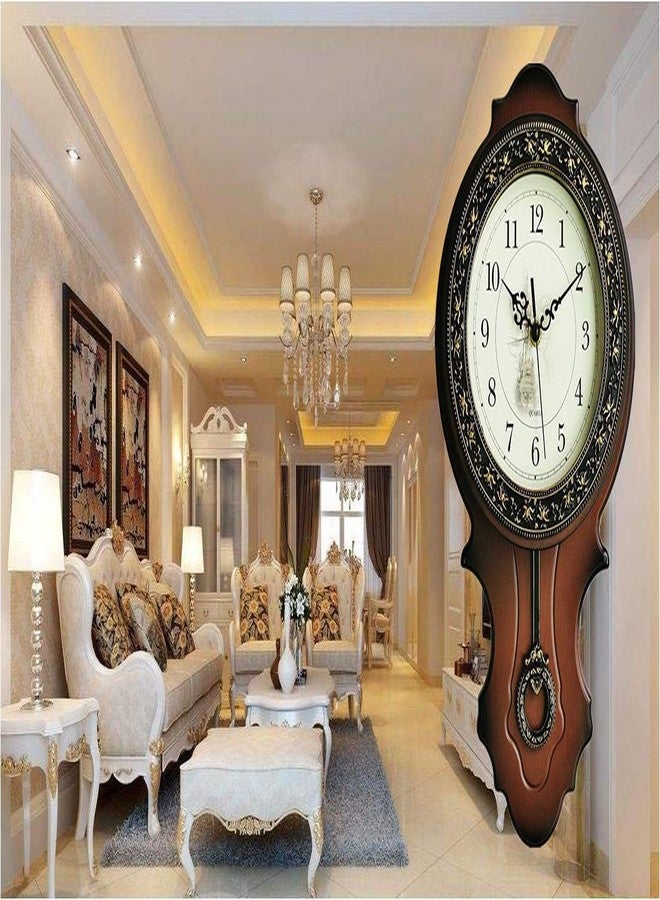 XICHEN Retro European Style Simulated Wood Pendulum Wall Clock,Quartz Motion Design, Plastic Main Structure, Brushed Metallic Gold Paint Surface Texture on The Perimeter - Image 2