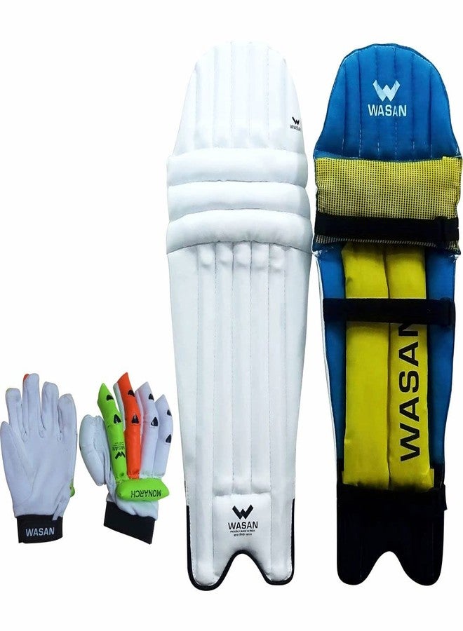 واسان طقم واقيات الساق وقفازات الكريكيت من واسان (للأعمار من 10 إلى 16 سنة)، مقاس شبابي، عبوة من قطعة واحدة، لون أبيض - Image 1