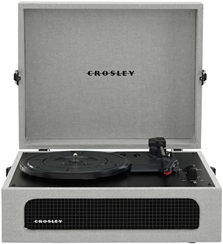 Crosley مشغل أسطوانات كروسلي CR8017B-GY فويجر المحمول الكلاسيكي مع بلوتوث داخلي/خارجي ومكبرات صوت مدمجة، رمادي - Image 1