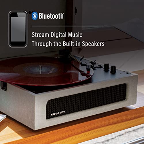 Crosley مشغل أسطوانات كروسلي CR8017B-GY فويجر المحمول الكلاسيكي مع بلوتوث داخلي/خارجي ومكبرات صوت مدمجة، رمادي - Image 4