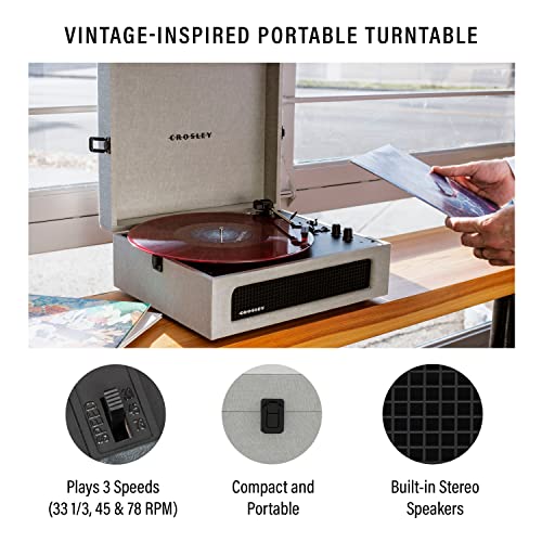 Crosley مشغل أسطوانات كروسلي CR8017B-GY فويجر المحمول الكلاسيكي مع بلوتوث داخلي/خارجي ومكبرات صوت مدمجة، رمادي - Image 2