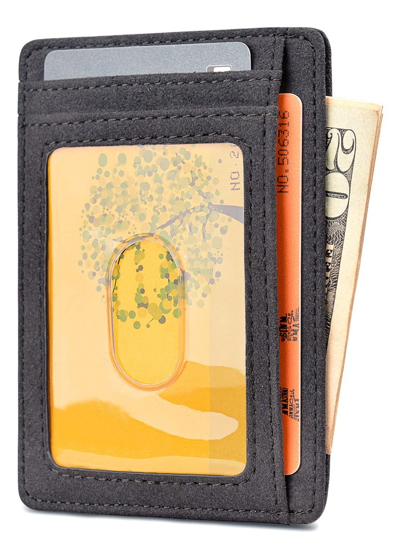 Buffway Slim Minimalist Front Pocket RFID Blocking Leather Wallets for Men and Women - At Sahara Carbon Black - Image 2