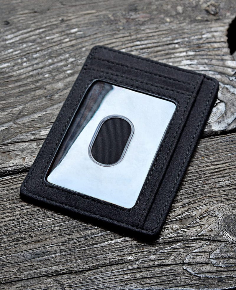 Buffway Slim Minimalist Front Pocket RFID Blocking Leather Wallets for Men and Women - At Sahara Carbon Black - Image 3