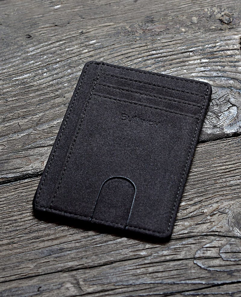 Buffway Slim Minimalist Front Pocket RFID Blocking Leather Wallets for Men and Women - At Sahara Carbon Black - Image 4