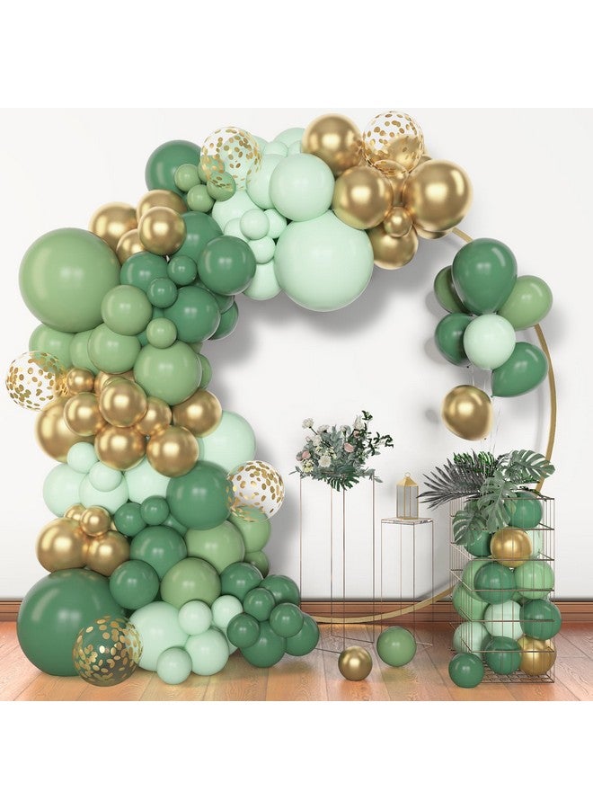 Amandir 153pcs Sage Green Balloon Garland Arch Kit, Different Sizes 18 12 10 5 inch Sage Green Gold Latex Metallic Confetti Gold Balloons for First Communion Safari Baby Shower Baptism Decorations - Image 1