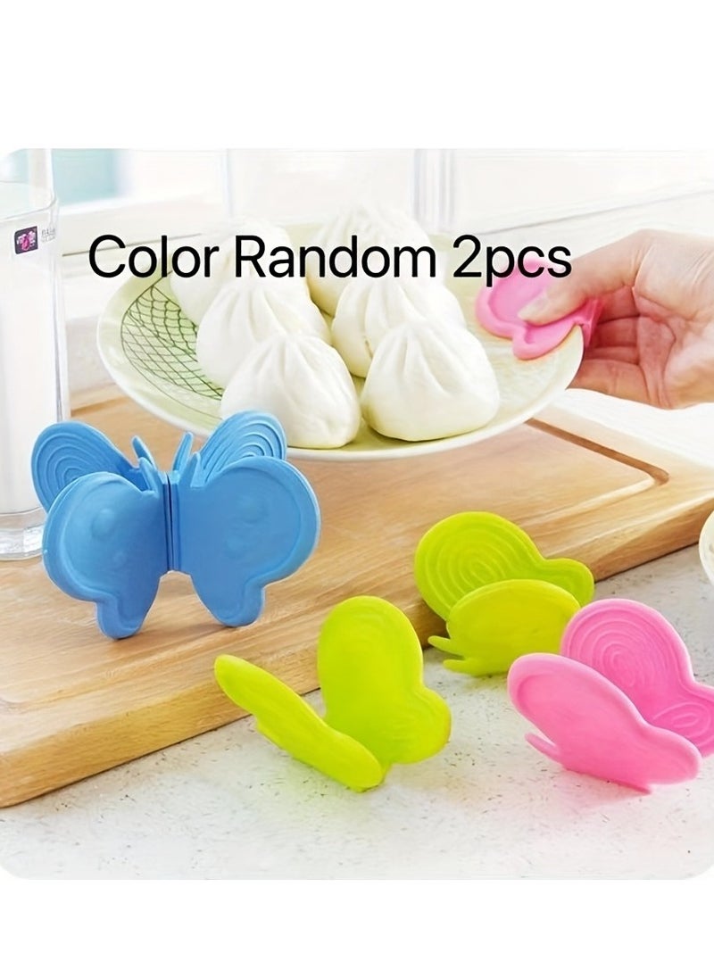 Generic 2 pieces of butterfly-shaped anti-scalding silicone tray extractors, heat-insulating and high-temperature resistant butterfly-shaped design, easy to hold, safe to use, beautiful and practical  - Image 1