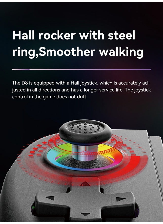 D8 Wireless Bluetooth Game Controller - Stretchable Handle, Dual Hall Sensors, Vibration, and RGB Lighting