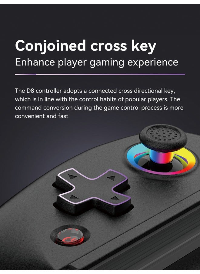 D8 Wireless Bluetooth Game Controller - Stretchable Handle, Dual Hall Sensors, Vibration, and RGB Lighting