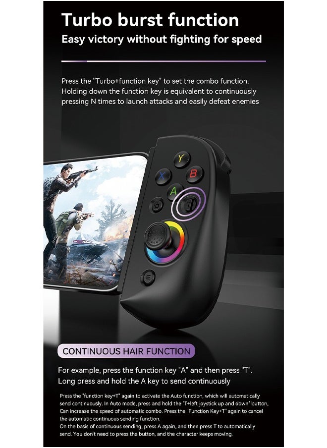 D8 Wireless Bluetooth Game Controller - Stretchable Handle, Dual Hall Sensors, Vibration, and RGB Lighting