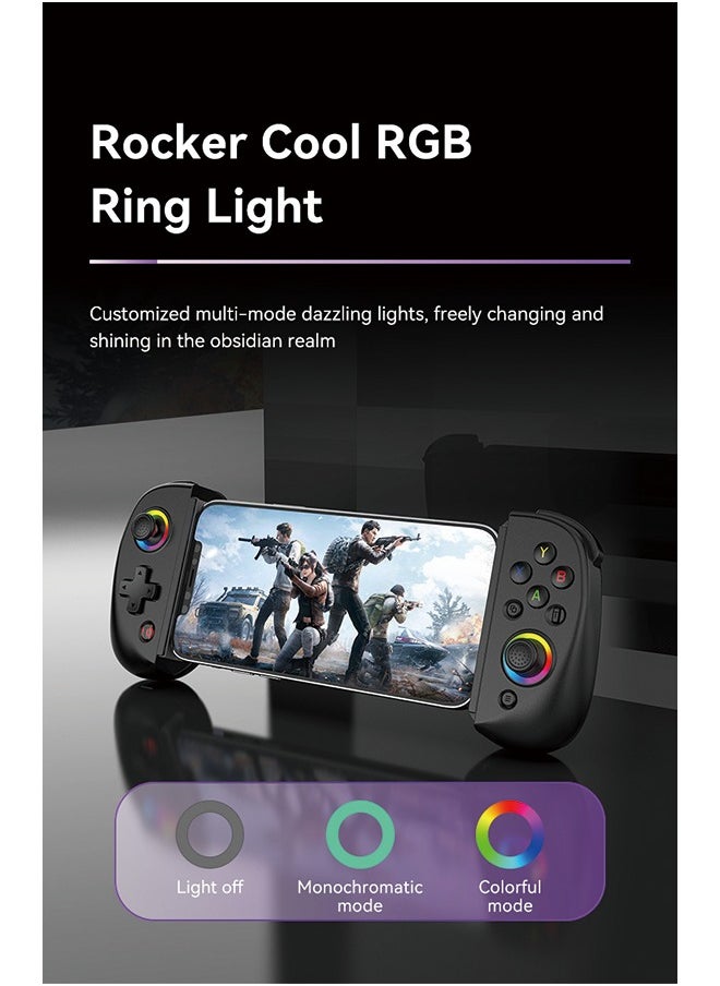D8 Wireless Bluetooth Game Controller - Stretchable Handle, Dual Hall Sensors, Vibration, and RGB Lighting
