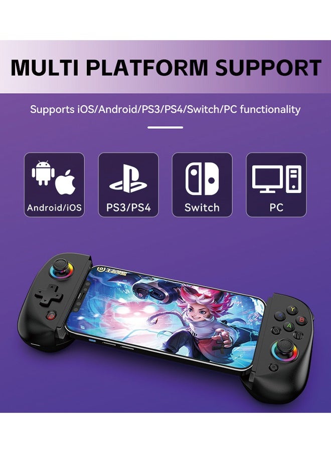 D8 Wireless Bluetooth Game Controller - Stretchable Handle, Dual Hall Sensors, Vibration, and RGB Lighting