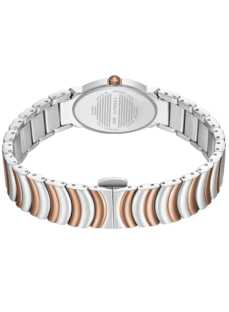 CERRUTI 1881 Women's Cerruti 1881 Norcia Analog Women's Watch - Oval Mosaic White Mother of Pearl Dial, Two-Tone Bracelet, Butterfly Buckle