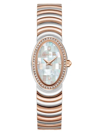 شيروتي 1881 Women's Cerruti 1881 Norcia Analog Women's Watch - Oval Mosaic White Mother of Pearl Dial, Two-Tone Bracelet, Butterfly Buckle