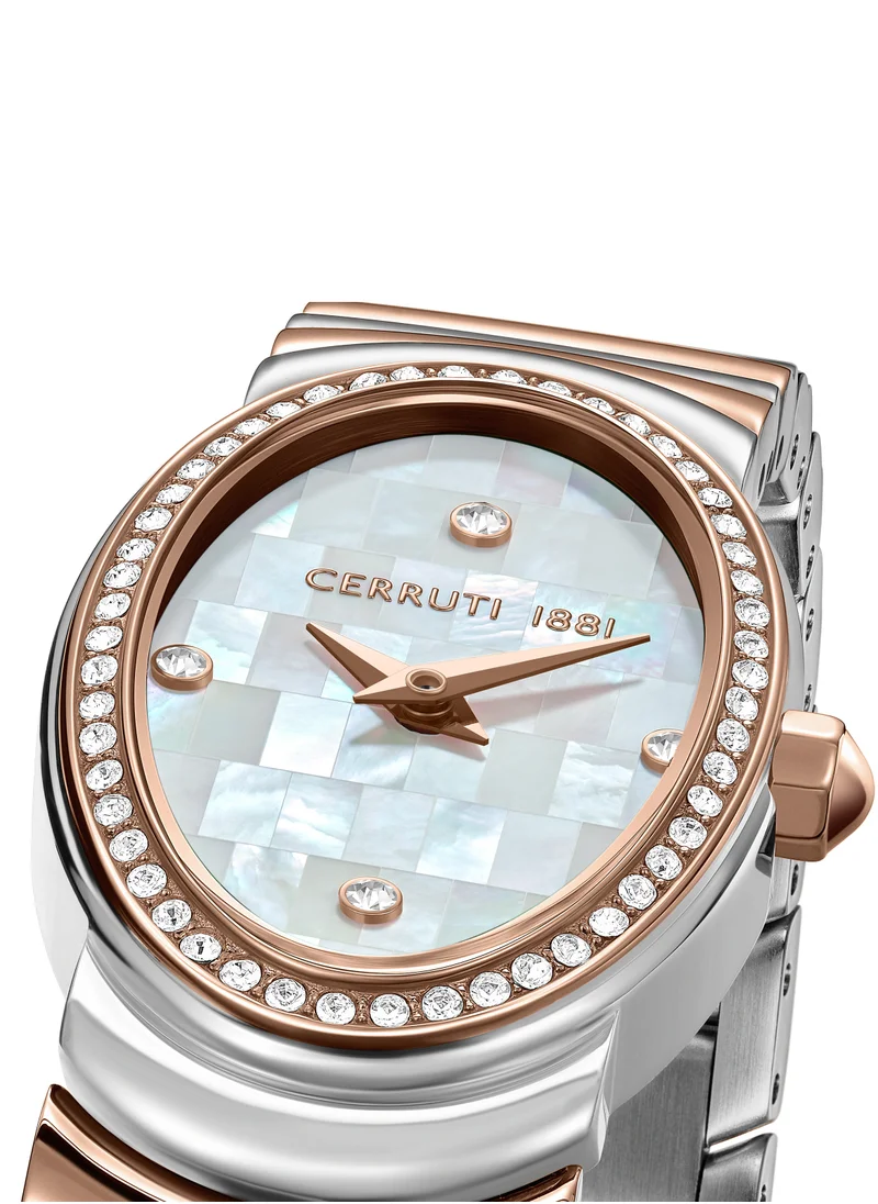 CERRUTI 1881 Cerruti 1881 Norcia Analog Women's Watch - Oval Mosaic White Mother of Pearl Dial, Two-Tone Bracelet, Butterfly Buckle