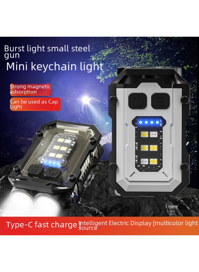 Generic Outdoor Portable Mini Keychain Light 5.7cm Magnetic Absorption Anti-loss Type-c Fast Charging Multifunctional Tool Light-Color:X2t Rotatable Black  - Image 3