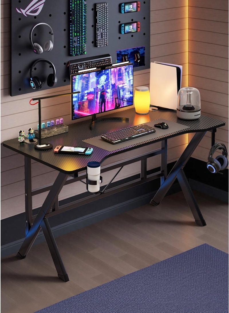 ADEBOLA K Shaped Gaming Table Computer Desk with Cup Holder and Headphone hook, Carbon Fiber Surface PC Gaming Desk for Home Office - Image 1
