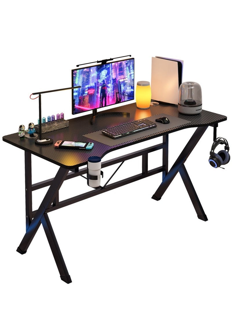 ADEBOLA K Shaped Gaming Table Computer Desk with Cup Holder and Headphone hook, Carbon Fiber Surface PC Gaming Desk for Home Office - Image 2