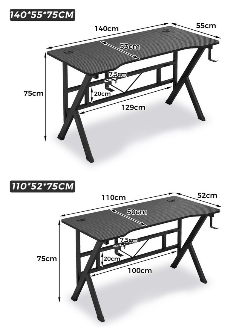 ADEBOLA K Shaped Gaming Table Computer Desk with Cup Holder and Headphone hook, Carbon Fiber Surface PC Gaming Desk for Home Office - Image 3