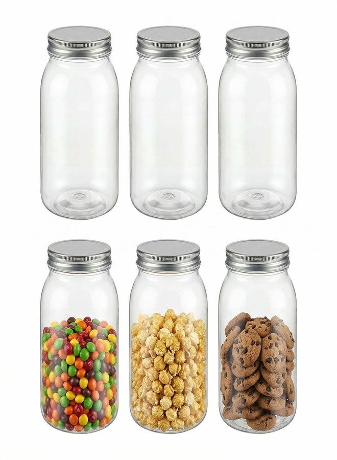 novelinks 32 oz Plastic Mason Storage Jars with Lids, 6 Pack BPA-Free Clear Plastic Jars with Lids 32oz, Leak-Proof Plastic Quart Containers for Kitchen and Home Use (Silver) - Image 1