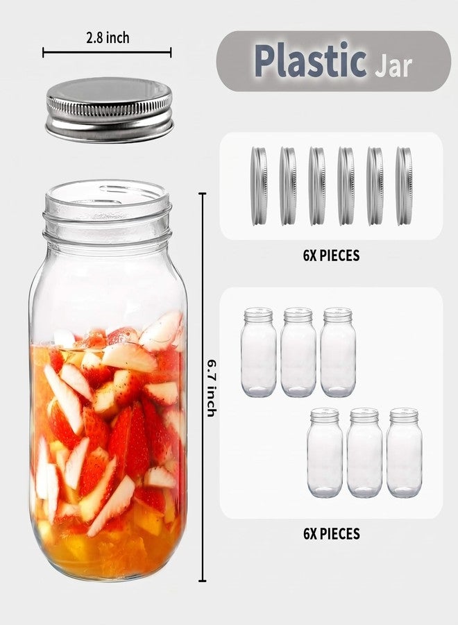novelinks 32 oz Plastic Mason Storage Jars with Lids, 6 Pack BPA-Free Clear Plastic Jars with Lids 32oz, Leak-Proof Plastic Quart Containers for Kitchen and Home Use (Silver) - Image 3