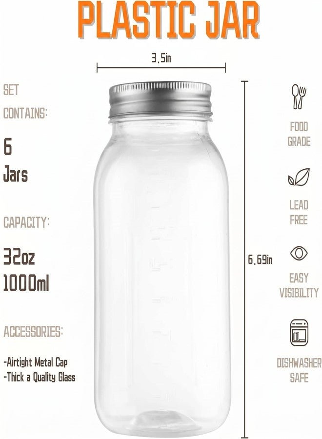 novelinks 32 oz Plastic Mason Storage Jars with Lids, 6 Pack BPA-Free Clear Plastic Jars with Lids 32oz, Leak-Proof Plastic Quart Containers for Kitchen and Home Use (Silver) - Image 2