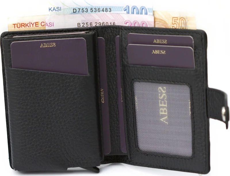 Abess Card Holder Wallet , Luxury Leather Mechanism Wallet Card Holder