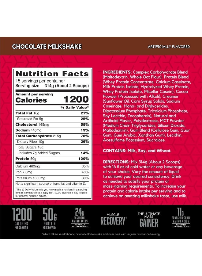 True-Mass 1200 Weight Gainer Muscle Mass Gainer Protein Powder Chocolate Milkshake 10.38 Pound