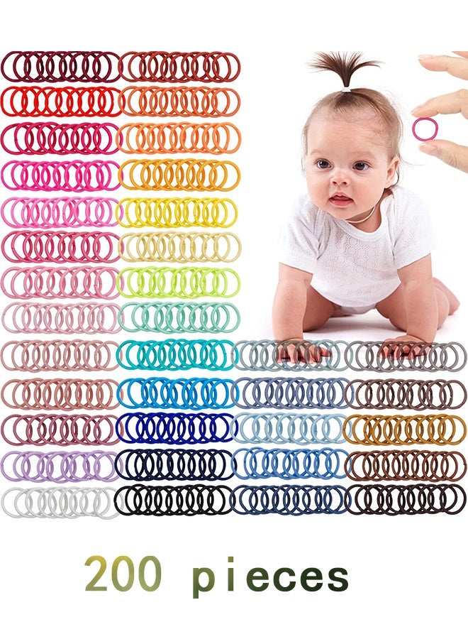 SenRan 200 PCS No Crease Small Hair Ties for Baby Girls - Elastic Gentle Hair Ponytail Holders for Infants, Toddlers & Kids - Multi-Color Soft Hair Accessories for Delicate Hair - Image 1