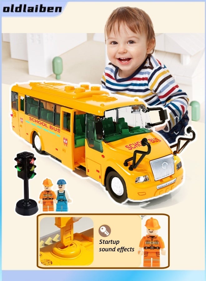 oldlaiben Large School Bus Toy Car with 4 Different Flashing Lights & Sound,Boy And Children's Simulation Bus Door-Opening Car Simulation Model Baby Music Story Bus Toy  - Image 1