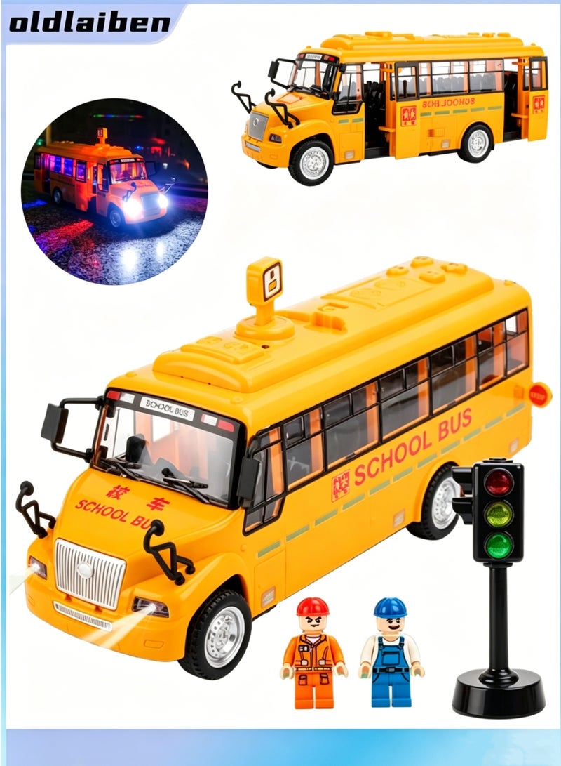 oldlaiben School Bus Toy For Toddlers,School Bus Toy With 4 Different Flashing Lights & Sound,Die-Cast Bus Toy Vehicles,Kid's Simulation Bus Toy,Back & Side Doors Open Car Simulation Model,Baby Music Story Bus Toy,Gifts For Kids(Yellow) - Image 1