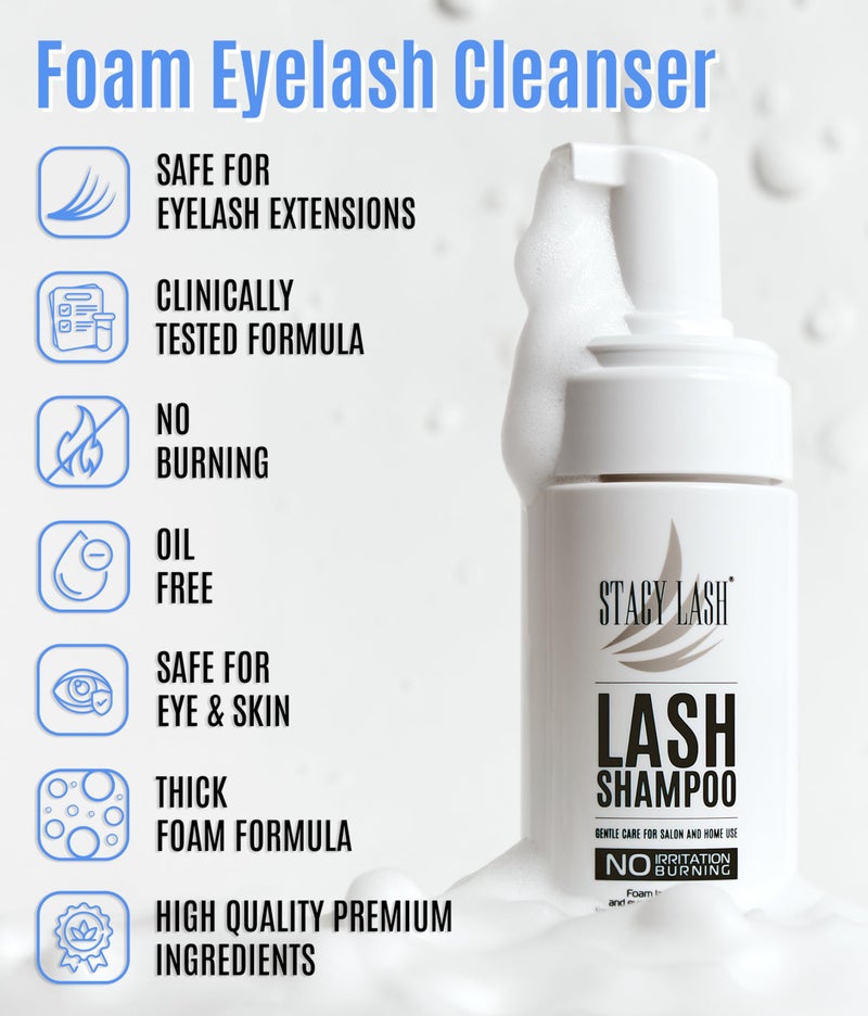 Stacy Lash شامبو تمديد الرموش STACY LASH 6.76 أونصة سائلة / 200 مل + فرشاة / منظف رغوي للجفون / غسول للتمديدات والرموش الطبيعية / مزيل مكياج آمن / مستلزمات للاستخدام المهني والمنزلي - Image 4