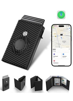 XQOOPS Anti-Lost Wallet for Men with Tracker &Finder, Mens Smart Wallet Works with Apple Find My(iOS Only), RFID Blocking, Carbon Fiber, Minimalist - 9-14 Card Capacity | ID Window | Cash Slot (Black)