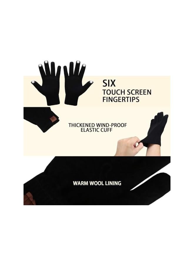 PROMASS Winter Gloves, Beanie Hat, and Scarf Set for Men and Women - Warm Knit Fleece Lined Touchscreen Gloves with Neck Warmer - Image 4