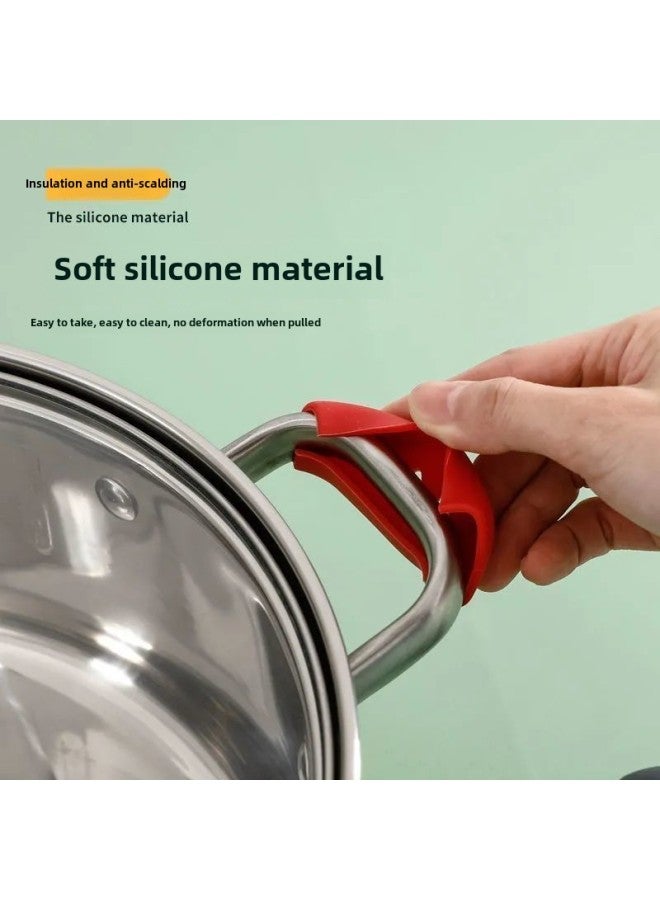 Silicone Pot Handle Cover High Temperature Resistant Wear Resistant Pot Cover Gloves Casserole Steamer Soup Pot Handle Heat Insulation Anti-scalding Handle-Color:Anti-scald Pot Handle Cover: 4 Pieces  - Image 4