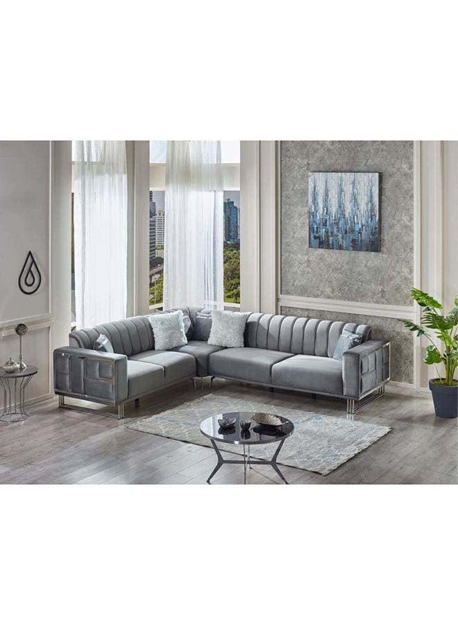 Al Home Velvet Grey L-Shaped Sofa By Alhome - 110111648