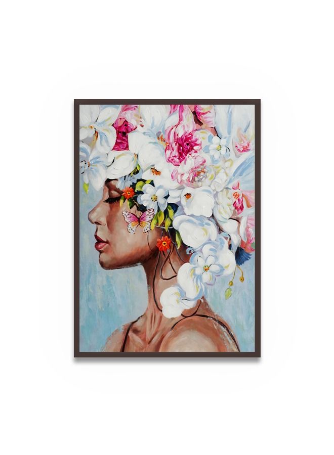 ماركتنا لوحة جدارية قماشية فنية لتزيين الحائط بتصميم إمرأة مع برواز بني مجوف مقاس 120x80سم قطعة واحدة - Image 2