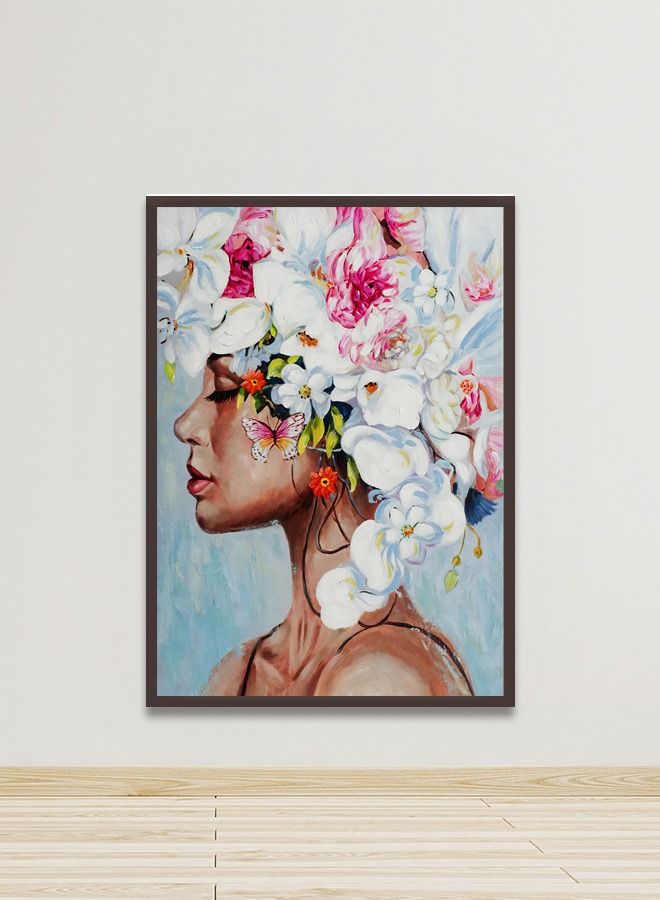 ماركتنا لوحة جدارية قماشية فنية لتزيين الحائط بتصميم إمرأة مع برواز بني مجوف مقاس 120x80سم قطعة واحدة - Image 1