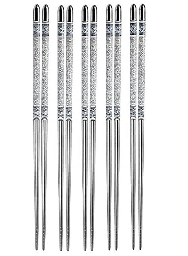 Muzztech 5 Pairs Design Reusable Metal Stainless Steel Plain Chopsticks Dishwasher Safe Lightweight Easy to Use Metal Chop Stick Sushi Chopsticks - Image 1