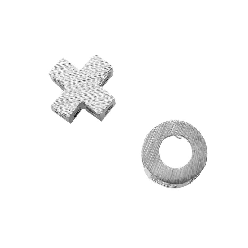 Spinningdaisy Handcrafted Brushed Metal XO Hug and Kiss Stud Earrings Silver - Image 1