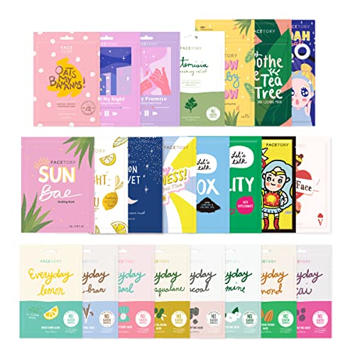 FACETORY K Beauty Face Mask Skin Care 23 COLLECTION Sheet Mask Set | Natural Premium Korean Face Mask For All Skin Types - No Sulfates No Parabens (23 pc) - Image 1