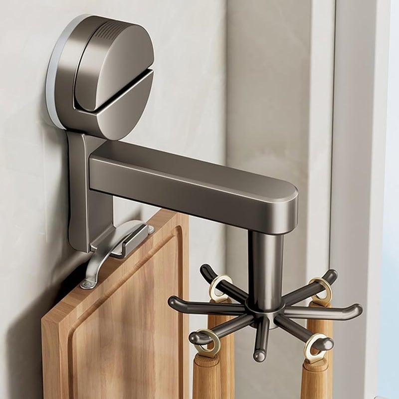 Gray Rotating Suction Cup Hook Rack With 8 Claws Wall Mounted Kitchen Bathroom Organizer - Image 5