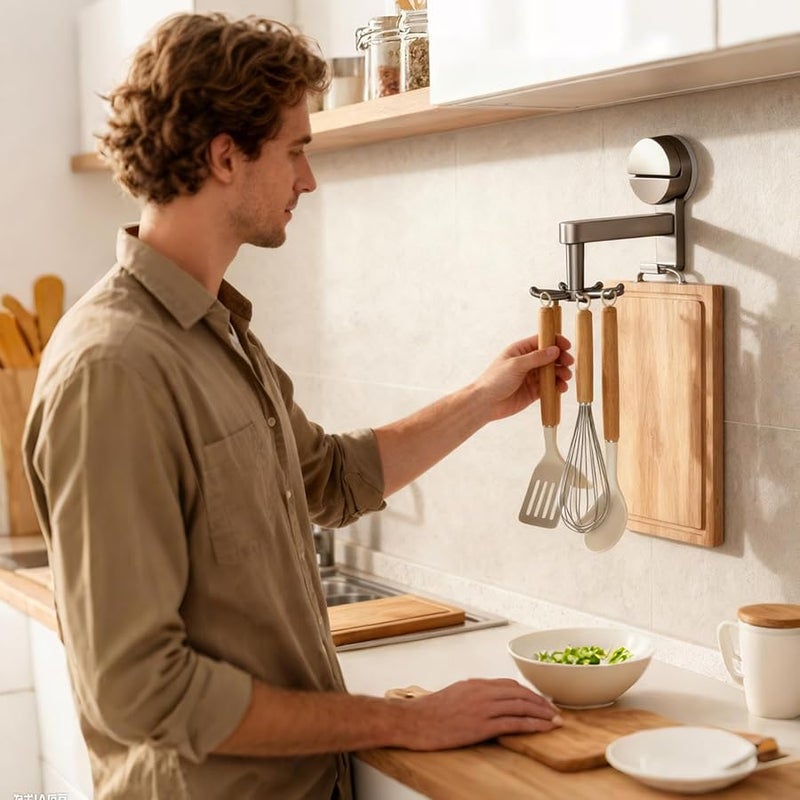 Gray Rotating Suction Cup Hook Rack With 8 Claws Wall Mounted Kitchen Bathroom Organizer - Image 4