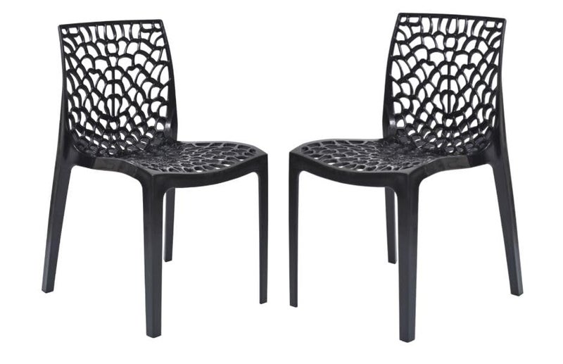 Anmol كرسي أنمول ويب دريم الأسود الفاخر من البلاستيك لمكتب المنزل وغرفة المعيشة كرسي بلاستيكي غير لامع خارجي كراسي فناء للشرفة مجموعة من 2 كرسي باللون الأسود - Image 1