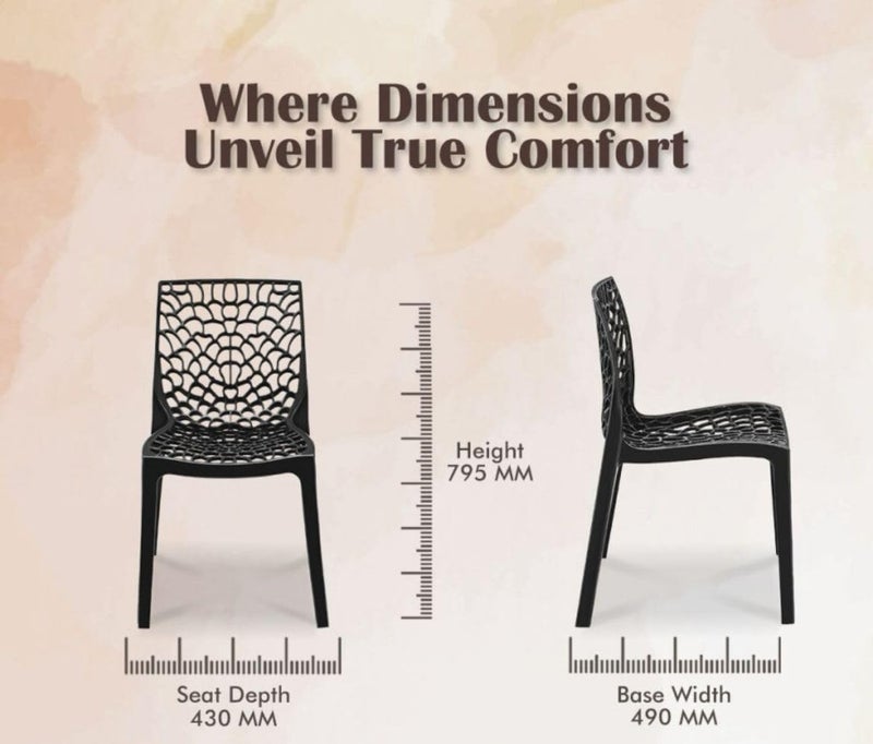 Anmol كرسي أنمول ويب دريم الأسود الفاخر من البلاستيك لمكتب المنزل وغرفة المعيشة كرسي بلاستيكي غير لامع خارجي كراسي فناء للشرفة مجموعة من 2 كرسي باللون الأسود - Image 2